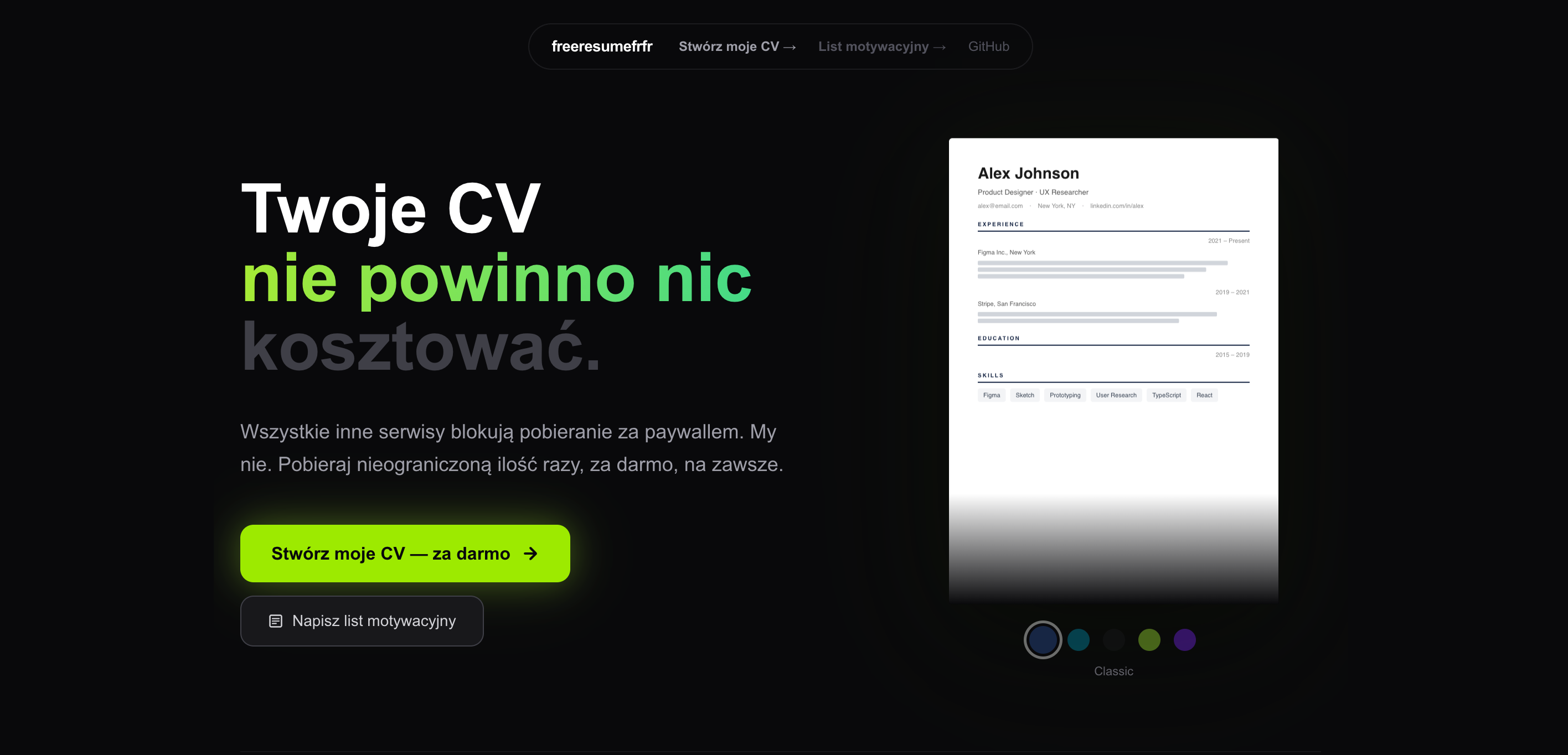 freeresumefrfr — darmowy kreator CV